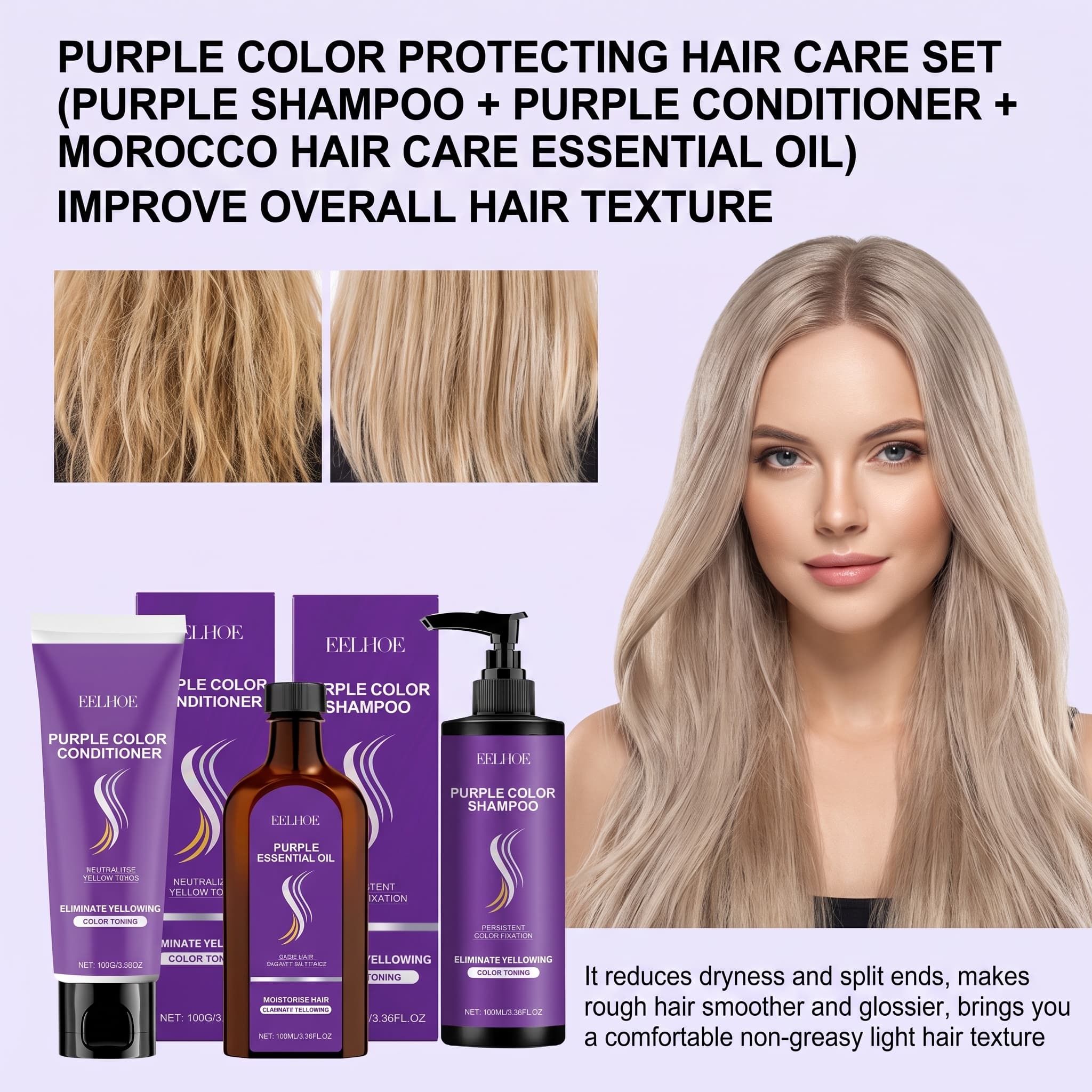 Hair Care Products - Set Shampoo Viola con Balsamo, Olio